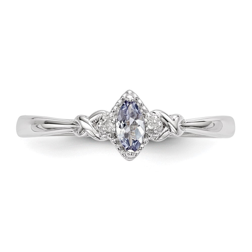 Sterling Silver Rhodium Diamond and Tanzanite Ring Size 8