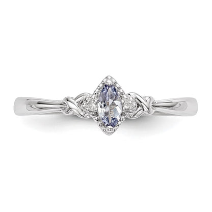 Sterling Silver Rhodium Diamond and Tanzanite Ring Size 8