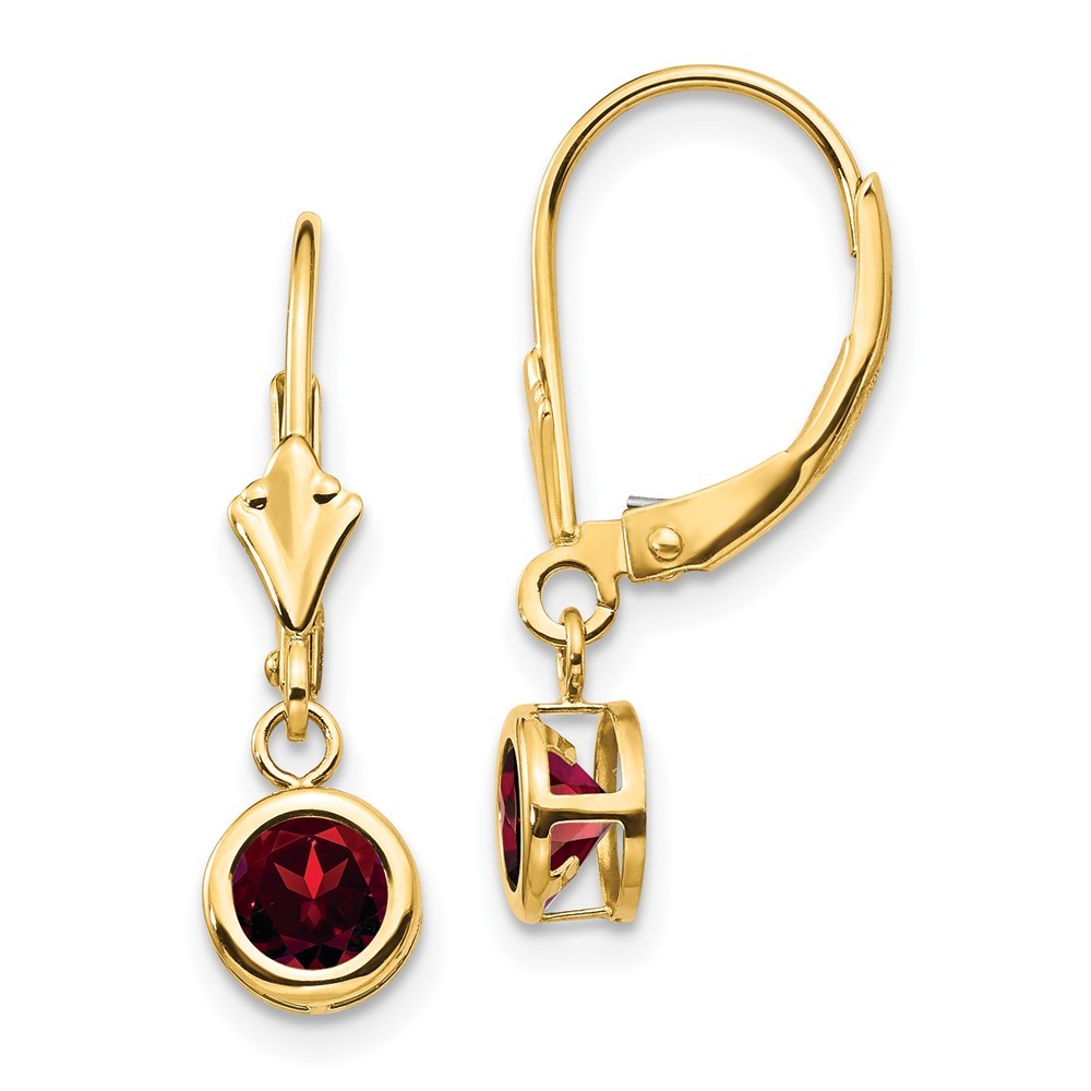 14k Yellow Gold 5mm Garnet Drop Dangle Earring
