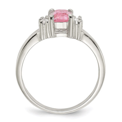 Sterling Silver Pink & White Cubic Zirconia Ring Size 6