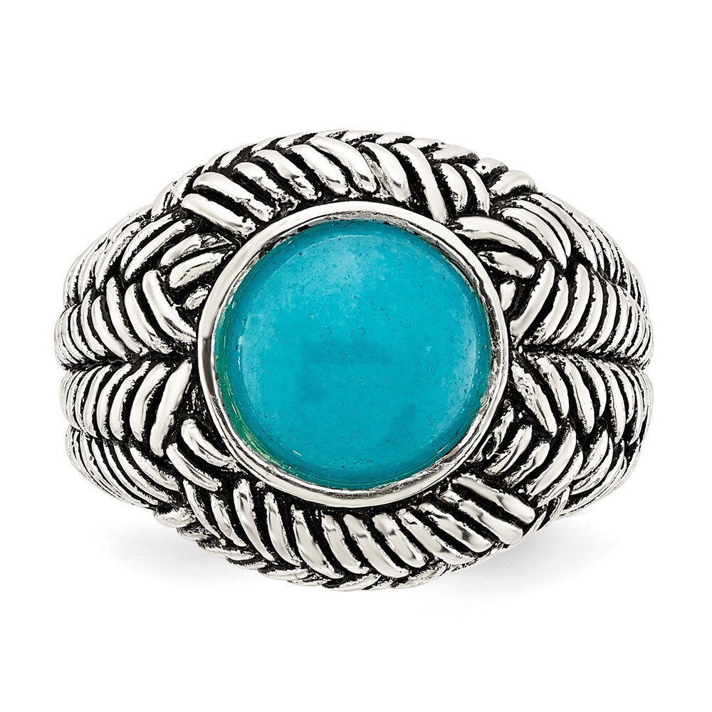 Sterling Silver Oxidized Imitation Turquoise Ring Size 6