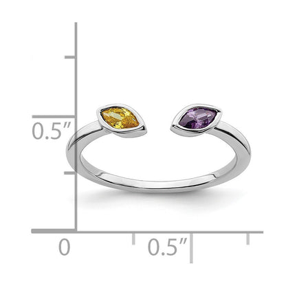 14k White Gold Marquise Amethyst and Citrine Ring Size 7