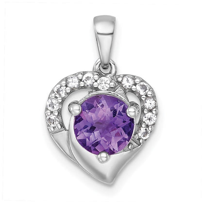 Sterling Silver Rhodium-plated  Fancy Amethyst and White Topaz Heart Pendant