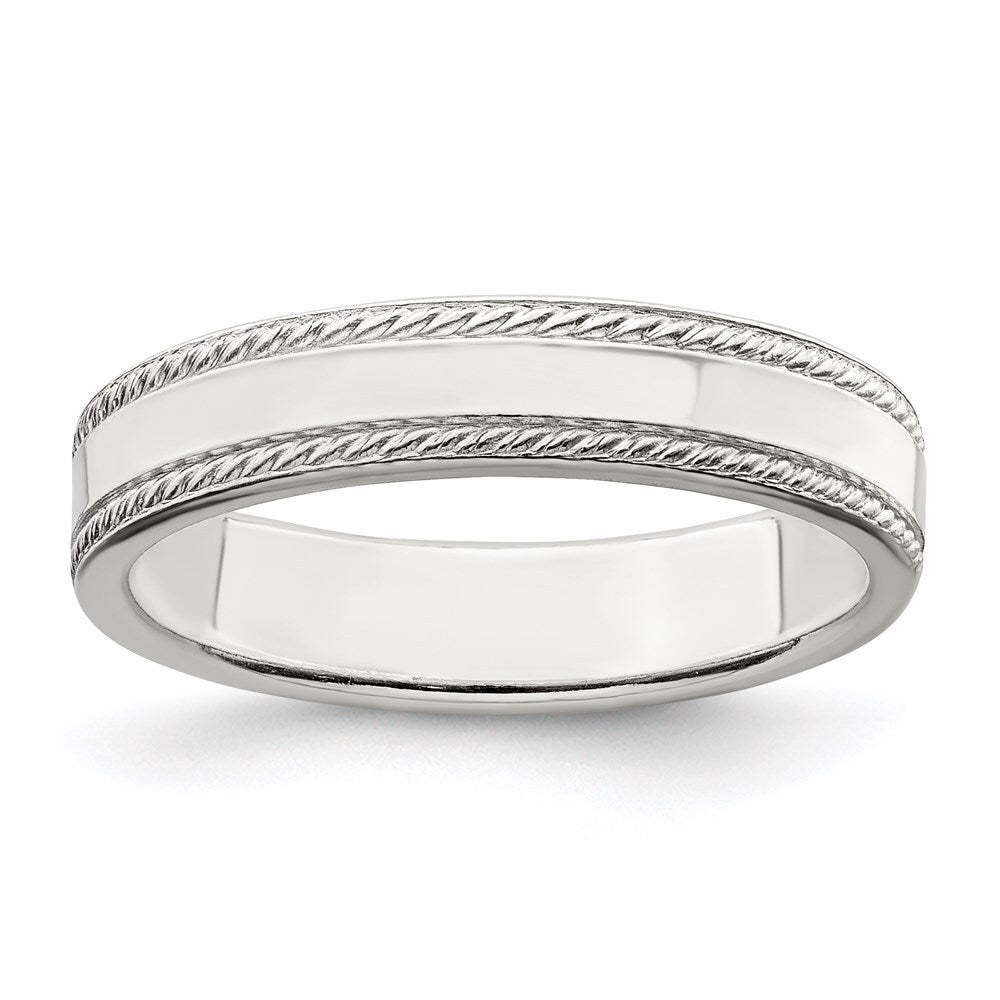 Sterling Silver 4mm Flat with Rope Edge Size 7 Band