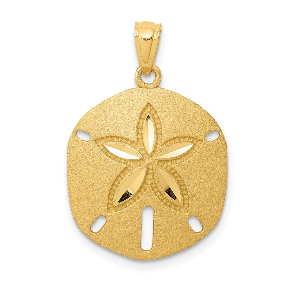 14k Yellow Gold Satin Diamond-cut Sand Dollar Pendant for Women