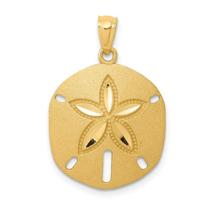14k Yellow Gold Satin Diamond-cut Sand Dollar Pendant for Women