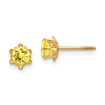 14k Yellow Gold 4mm CZ Birthstone (Nov) Screwback Earrings