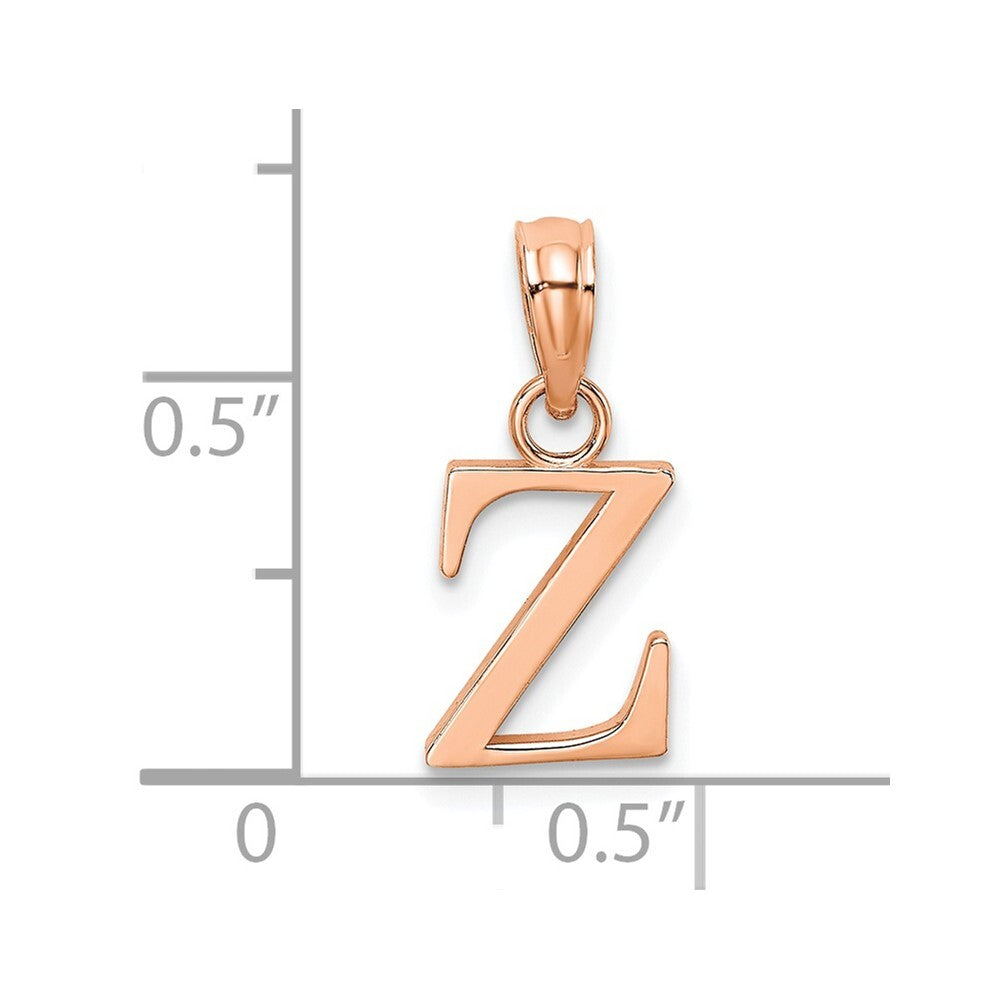 14k Rose Gold Polished Block Letter Z Initial Pendant for Women