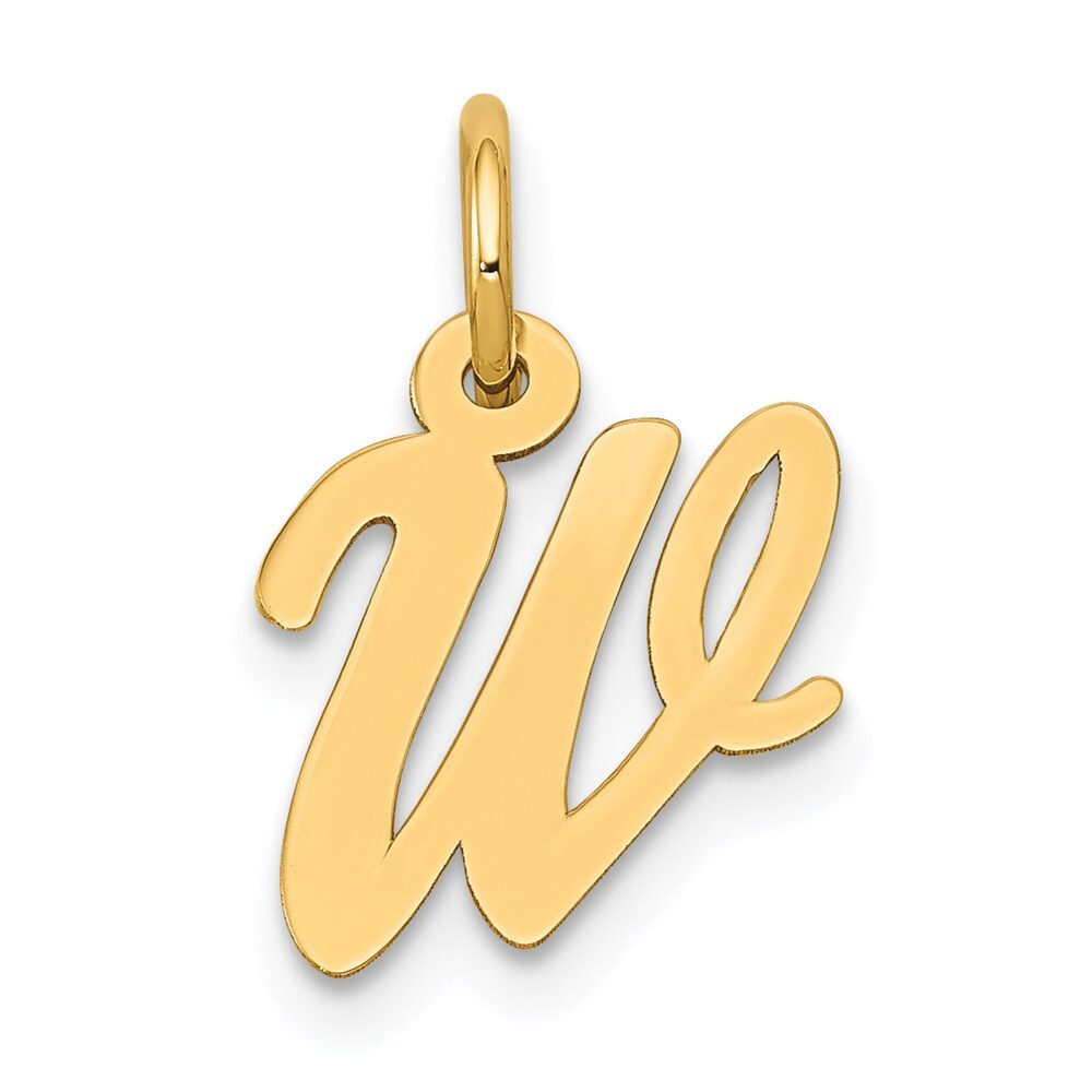 14k Yellow Gold Small Script Letter W Initial Charm Pendant for Women