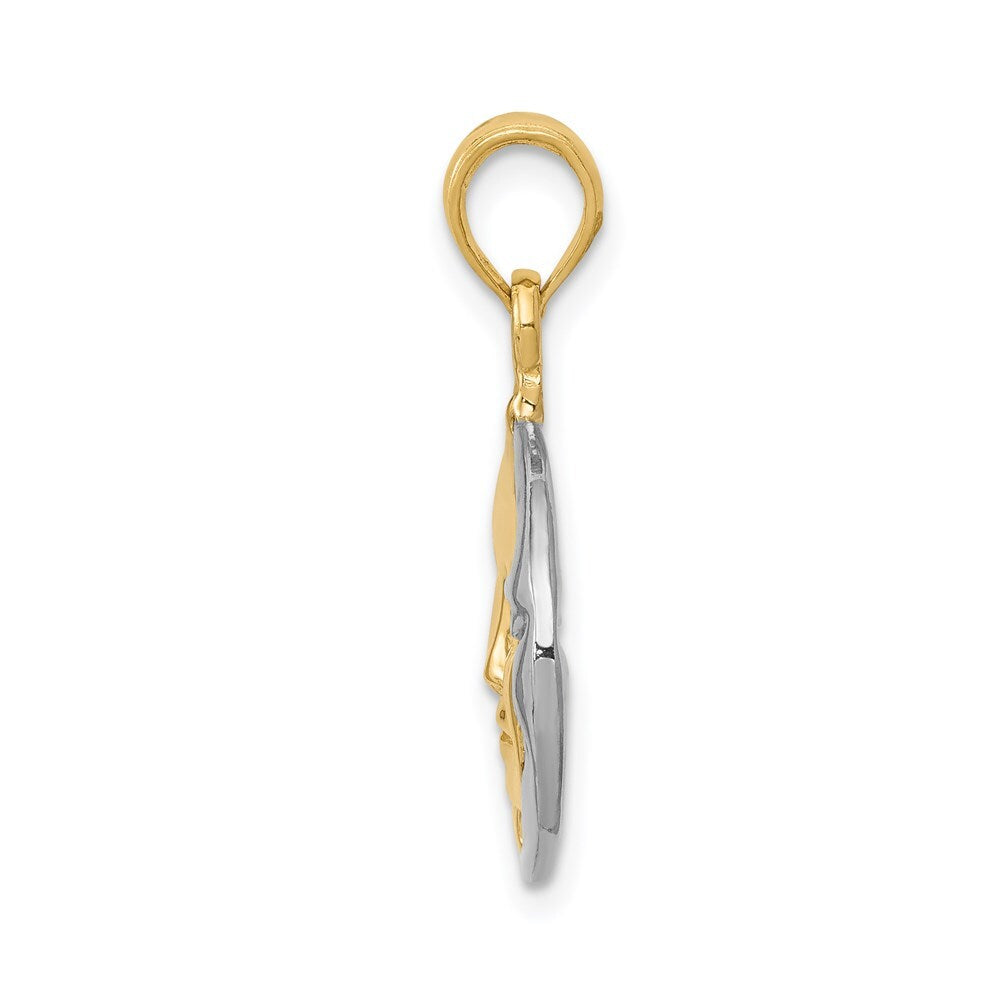 14k Two-tone Gold Solid Polished Reversible Sun and Moon Pendant