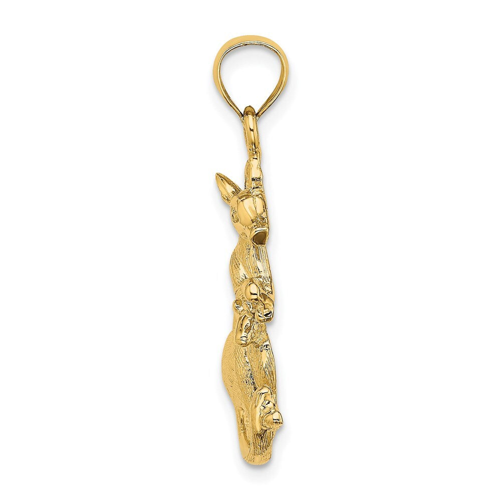 14k Yellow Gold 2-D Kangaroo with Baby in Pouch Pendant