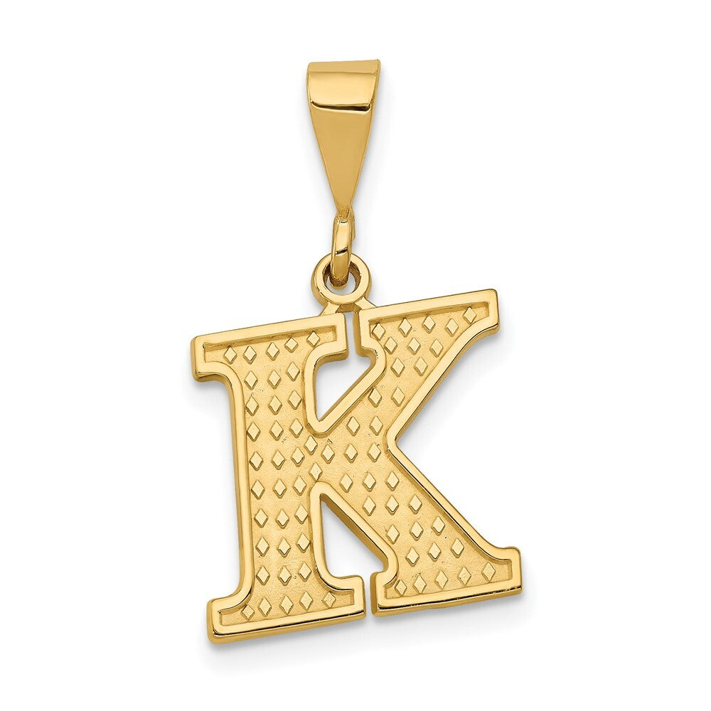 14k Yellow Gold Textured Initial K Charm Pendant for Women