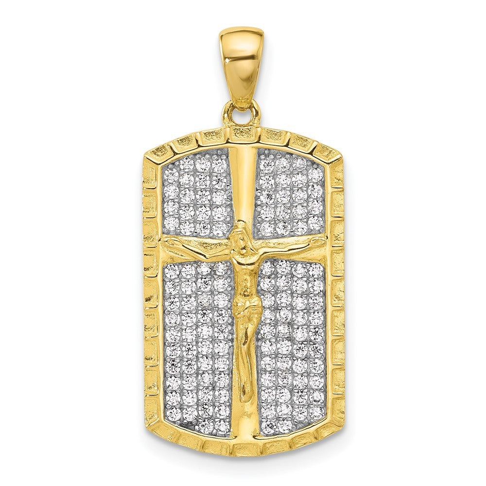 Sterling Silver and Gold-tone Cubic Zirconia Cross Crucifix Pendant