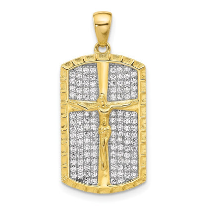 Sterling Silver and Gold-tone Cubic Zirconia Cross Crucifix Pendant