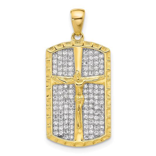 Sterling Silver and Gold-tone Cubic Zirconia Cross Crucifix Pendant