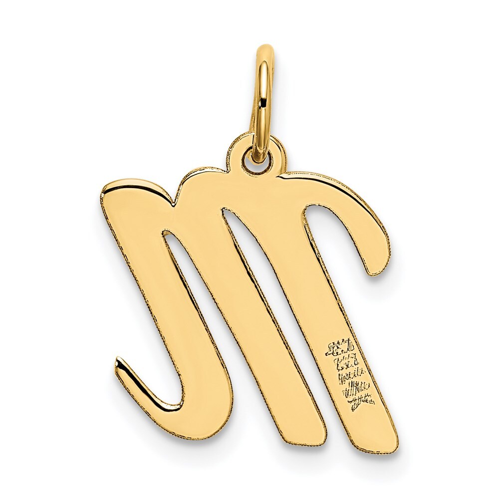 14k Yellow Gold Medium Script Letter M Initial Charm Pendant for Women