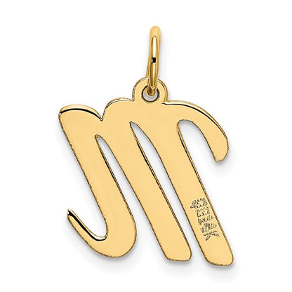 14k Yellow Gold Medium Script Letter M Initial Charm Pendant for Women