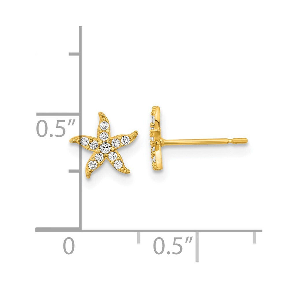 14k Yellow Gold Childrens Cubic Zirconia Starfish Stud Earrings Gift for Women