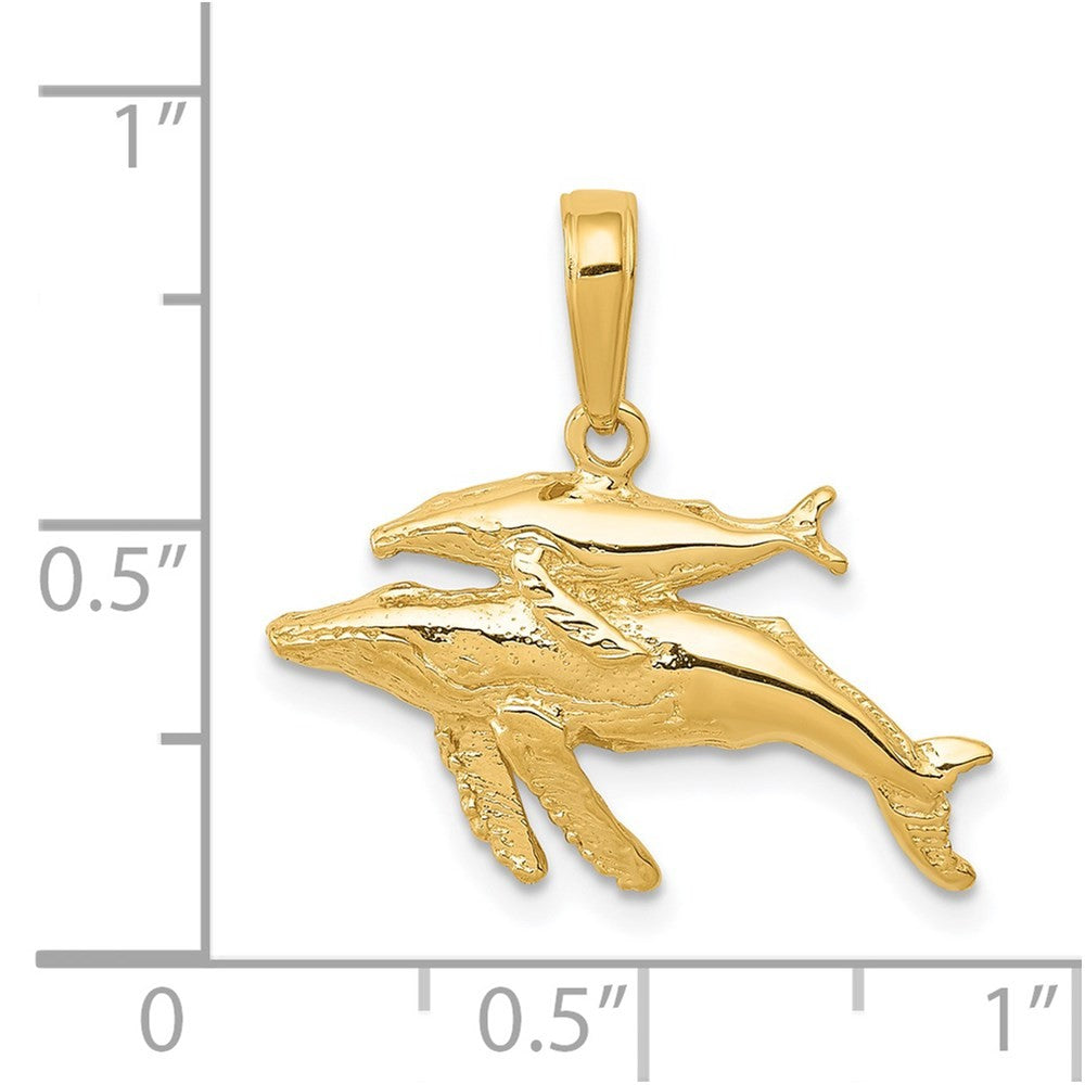 14k Yellow Gold Mother and Baby Humpback Whale Pendant