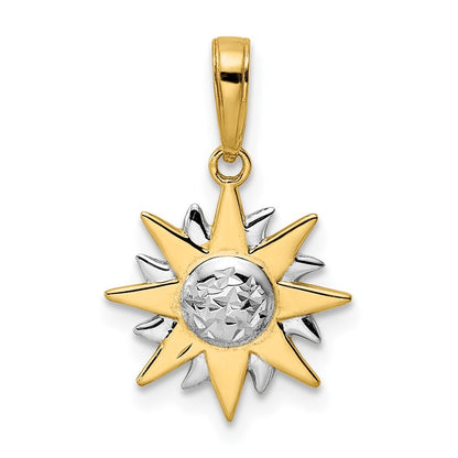 14k Yellow Gold & White Rhodium Diamond-Cut Sun Pendant for Women