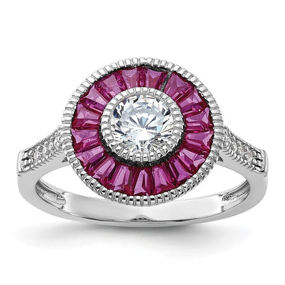 Sterling Silver Polished Created Ruby and Cubic Zirconia Ring SZ 6