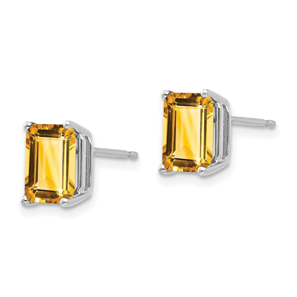 14k White Gold 8x6mm Emerald Cut Citrine Stud Earrings Gift for Women