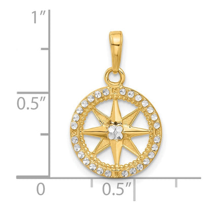 14k Yellow Gold and White Rhodium Diamond-Cut Compass Pendant for Women