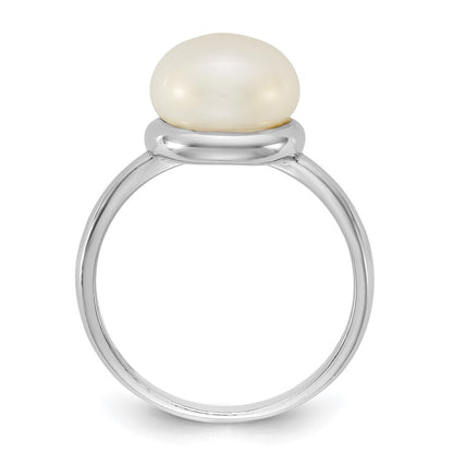 Sterling Silver 10-11mm White Button Freshwater Cultured Pearl Ring Size 7
