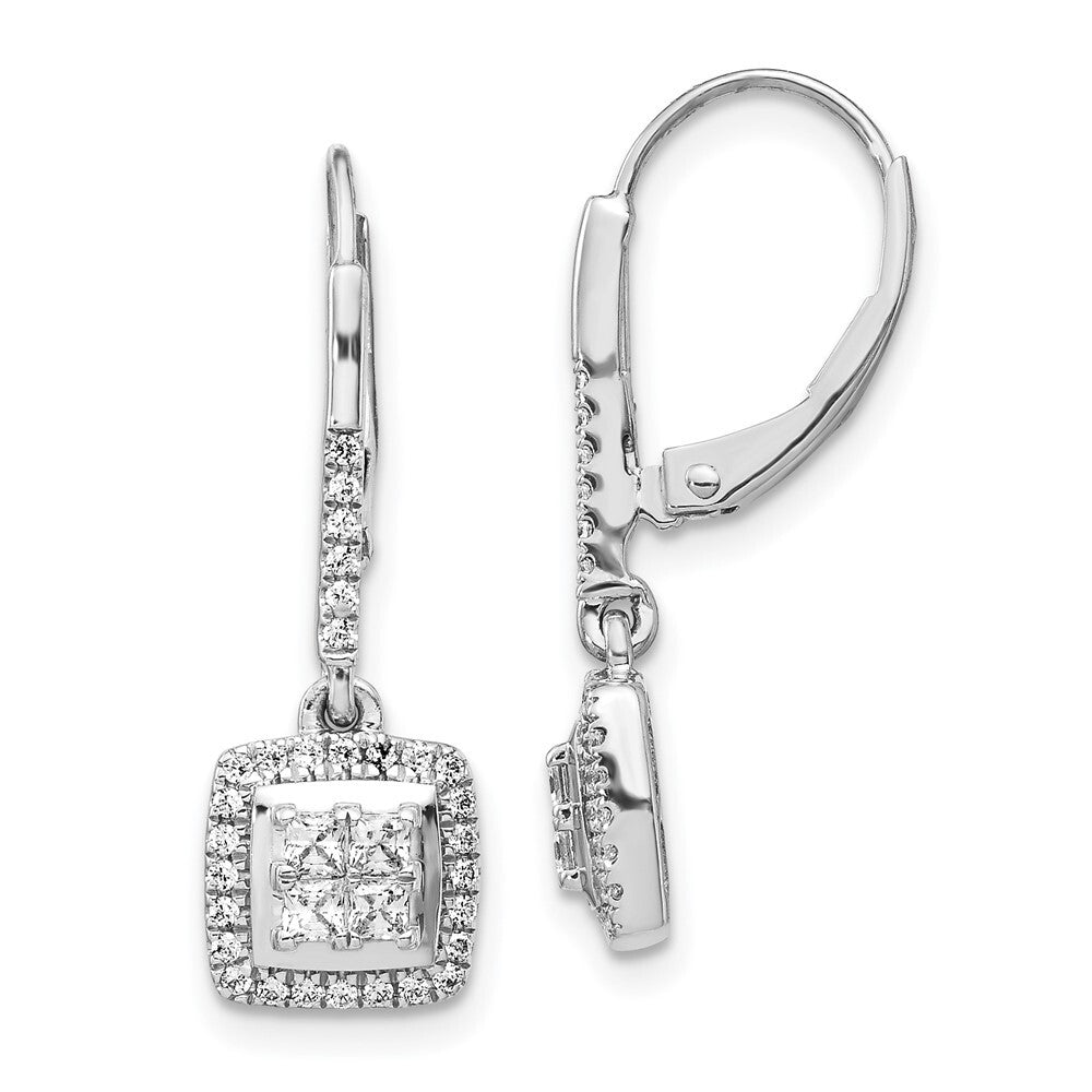14k White Gold Diamond Cluster Leverback Drop & Dangle Earrings