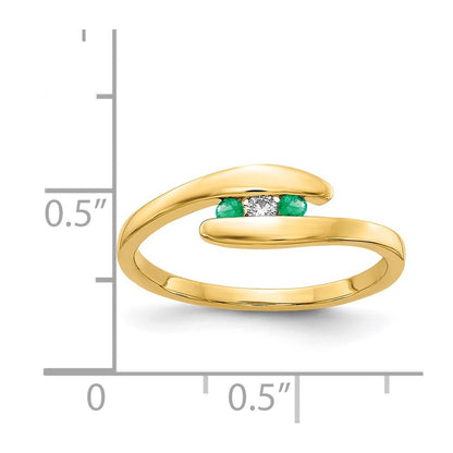 14k Yellow Gold Emerald and Diamond 3-stone Ring
