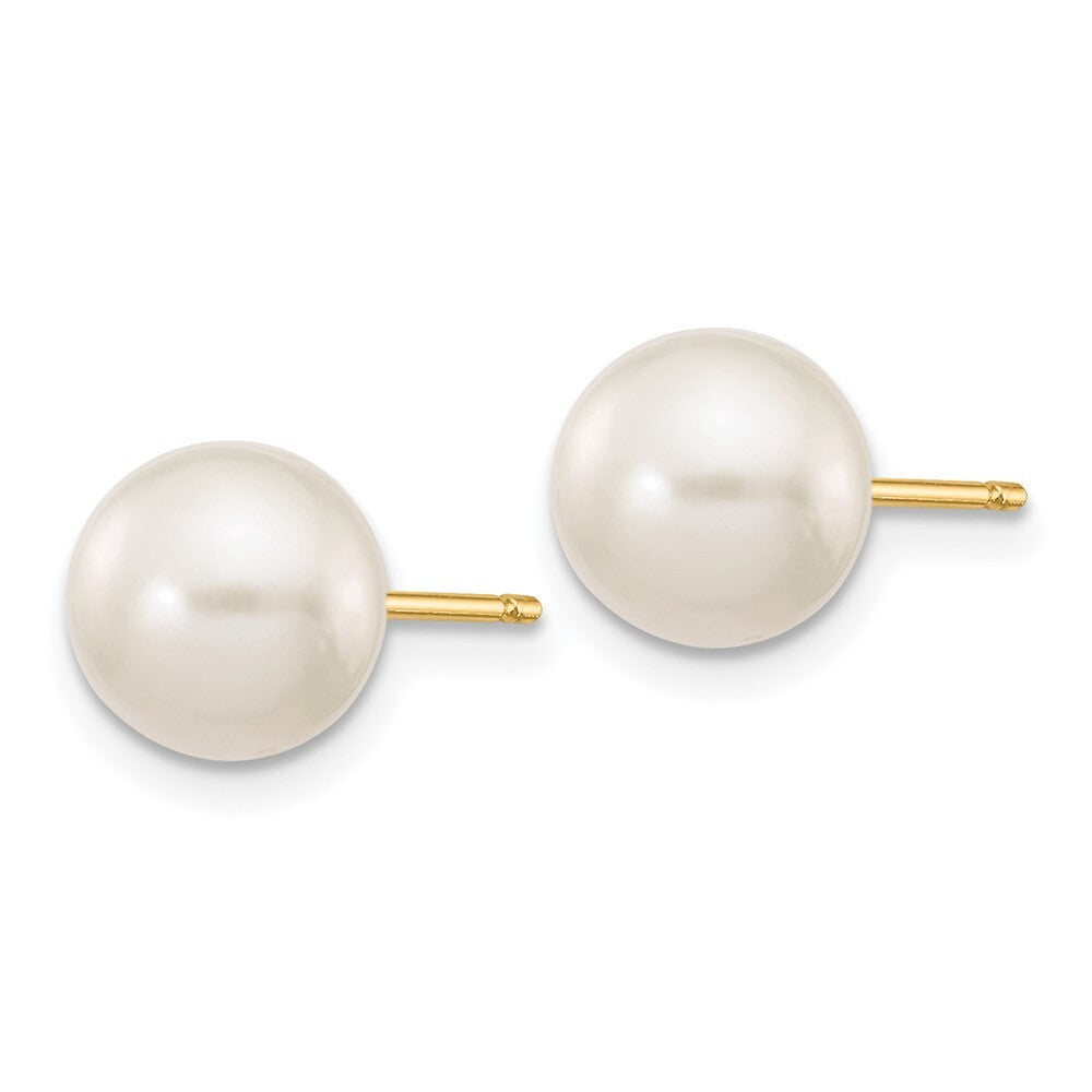 14k Yellow Gold 7-8mm White Round Freshwater Cultured Pearl Stud Earrings