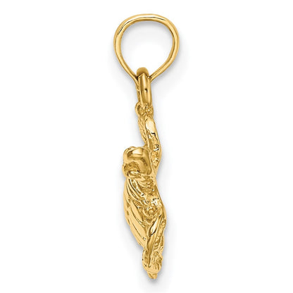 14k Yellow Gold Textured Sea Turtle Charm Pendant