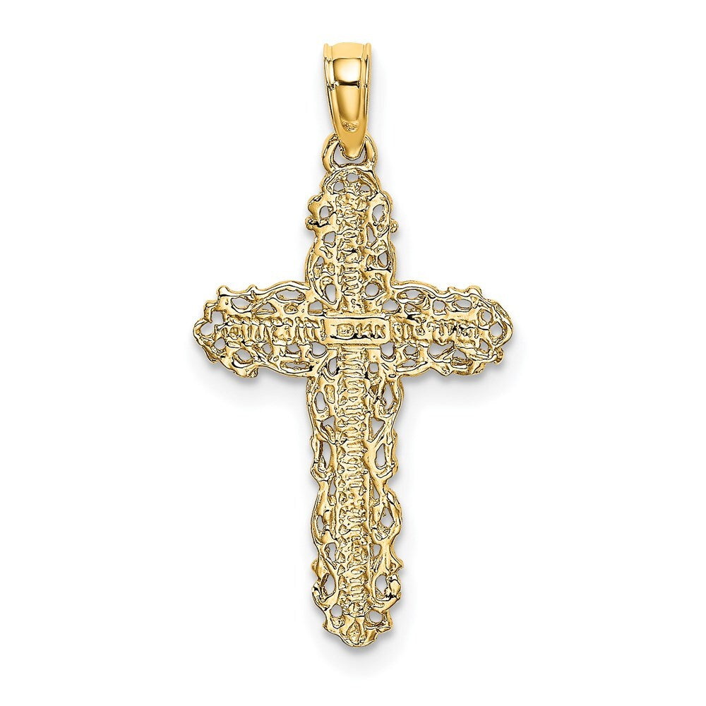 14k Yellow Gold Cross  Filigree Lace Trim Charm Pendant for Women