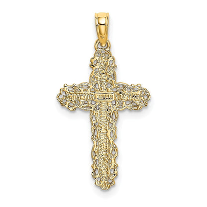 14k Yellow Gold Cross  Filigree Lace Trim Charm Pendant for Women