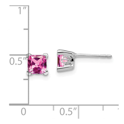 14k White Gold Square Created Pink Sapphire Stud Earrings Gift for Women