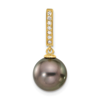 14k Yellow Gold 11mm Black Saltwater Cultured Pearl & Diamond Chain Slide