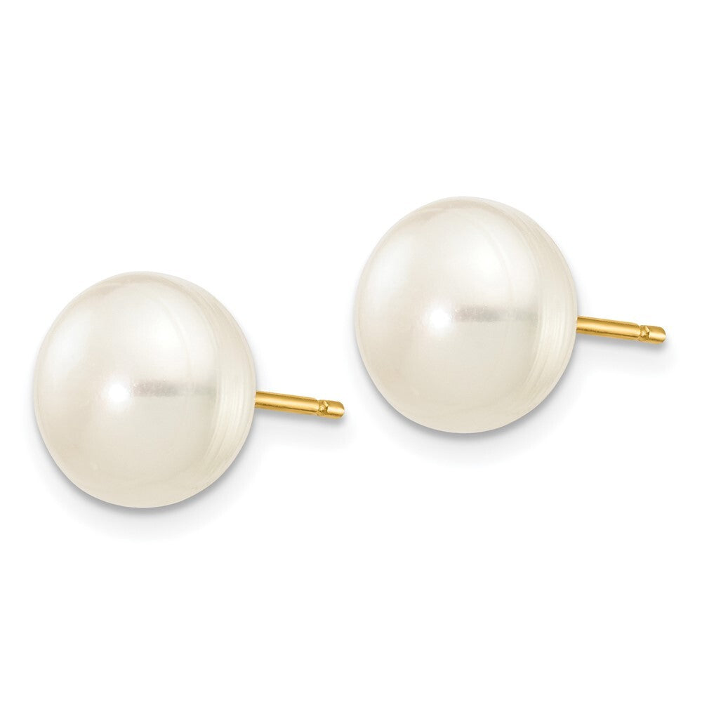 14k Yellow Gold 8-9mm White Button Freshwater Cultured Pearl Stud Earrings