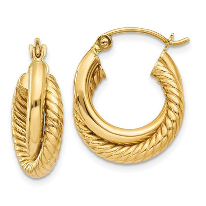 14k Yellow Gold Polished Twisted Double Hoop Earrings Gift for Women