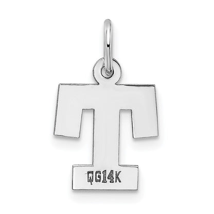 14k White Gold Small Block Letter T Initial Charm Pendant for Women