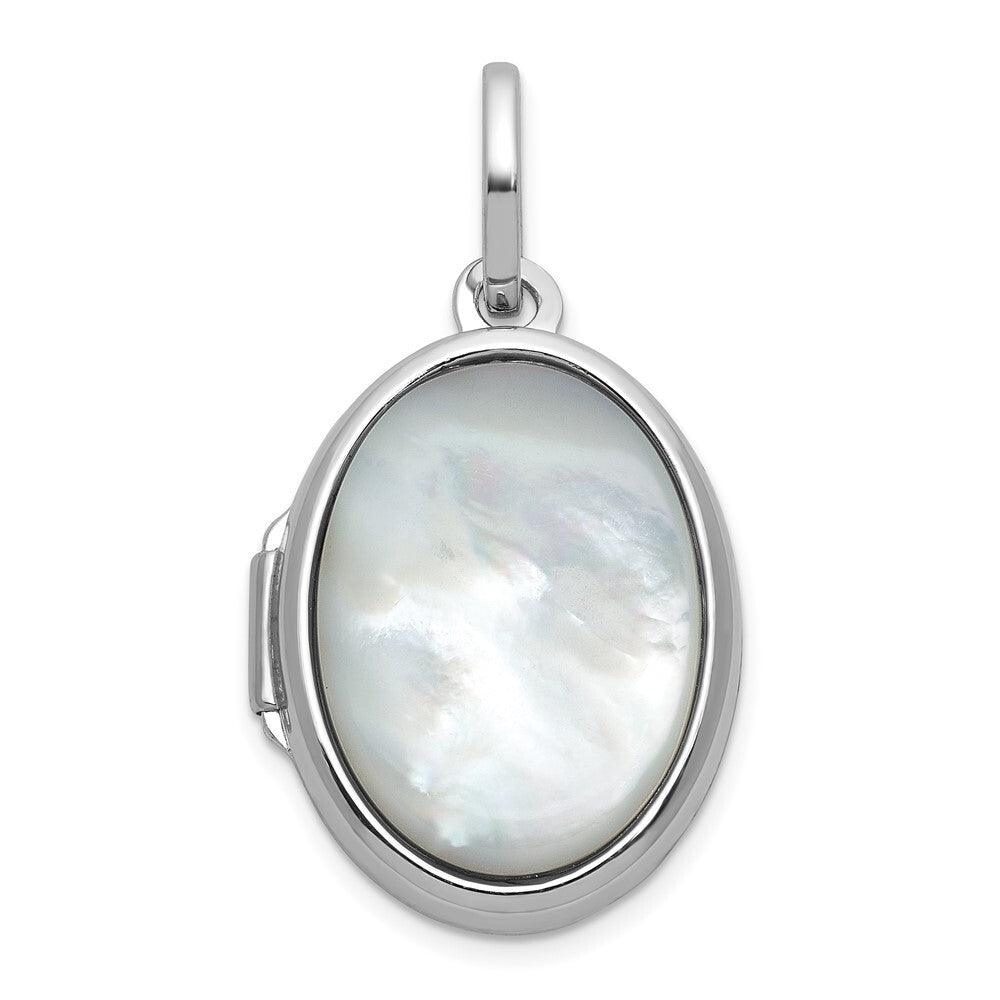Sterling Silver Rhodium-plated Mother of Pearl 16.5mm Oval Locket