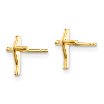 14k Yellow Gold Polished Cross Stud Earrings Gift for Women