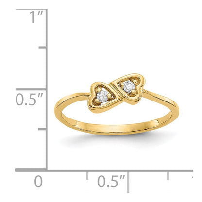 14K Yellow Gold Polished AA Diamond heart ring
