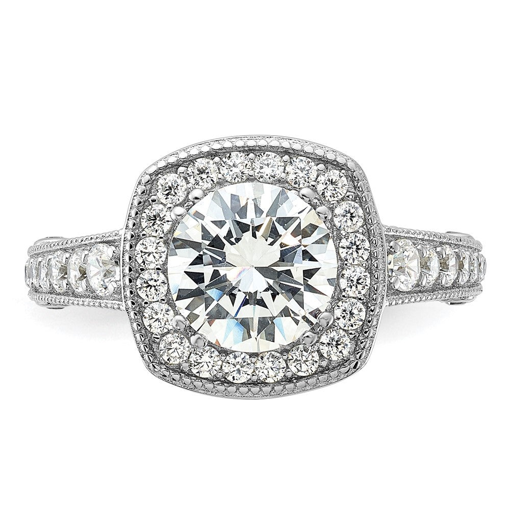 Sterling Silver Rhodium-plated 8mm Center Cubic Zirconia Halo Ring Size 8