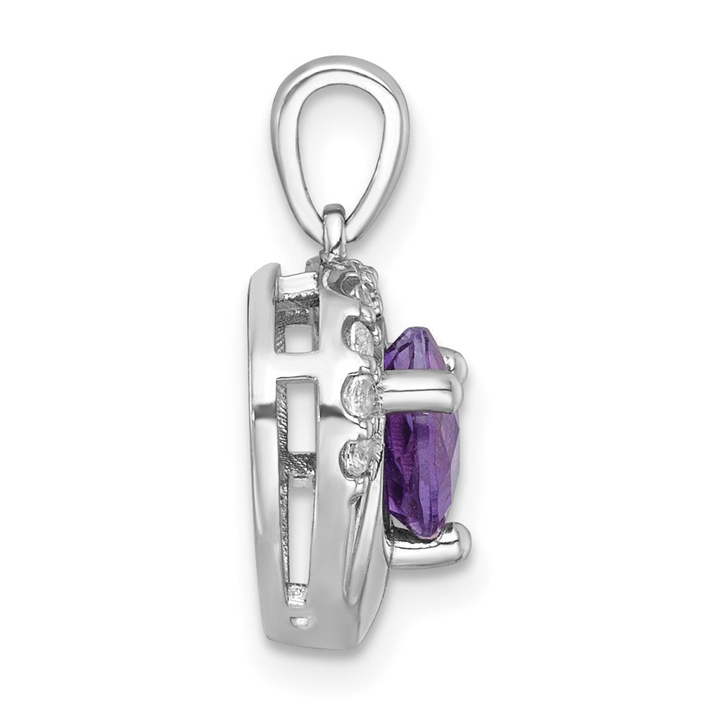Sterling Silver Rhodium-plated  Fancy Amethyst and White Topaz Heart Pendant