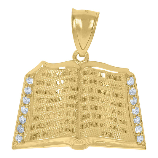 10k Yellow Gold Cubic-Zirconia Holy Bible Holy Book Symbol Religious Pendant