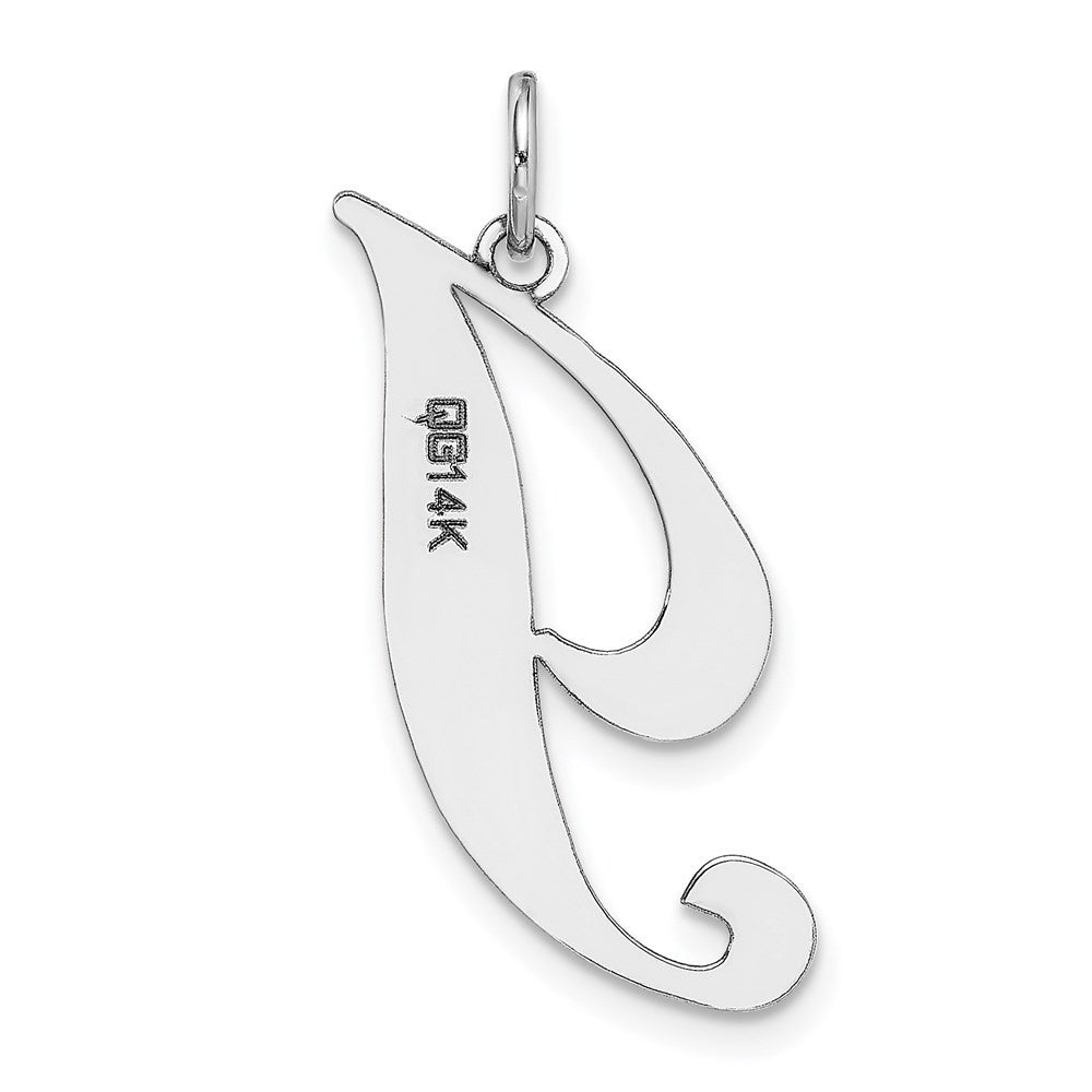 14k White Gold Large Fancy Script Letter I Initial Charm Pendant