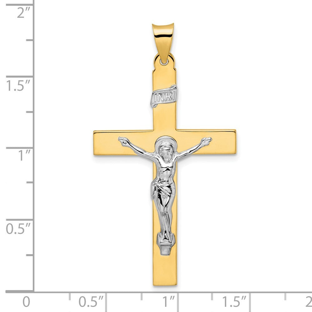 14k Two-Tone Gold Polished Solid INRI Crucifix Pendant