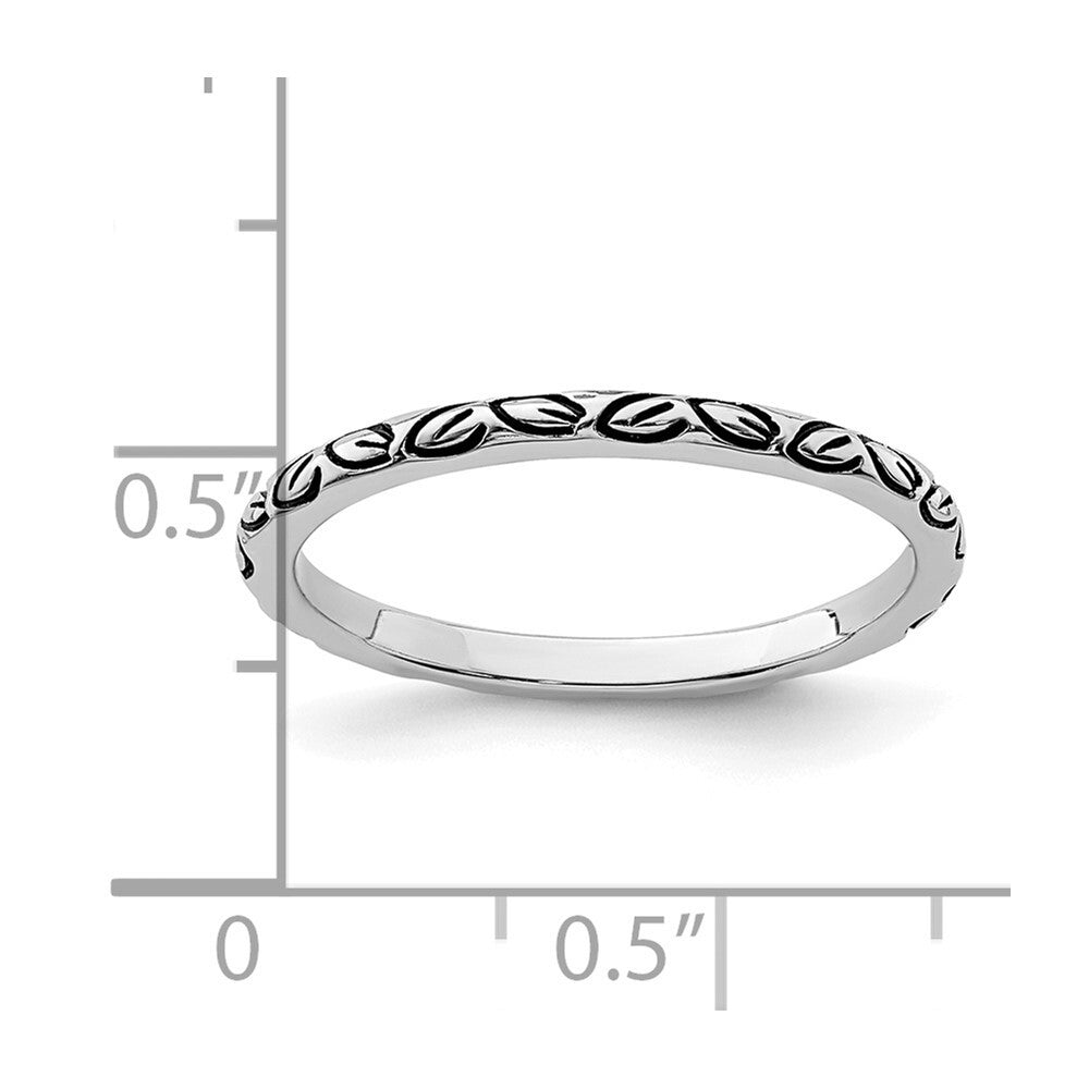 Sterling Silver Rhodium-plated Antiqued Leaf Band Size 7