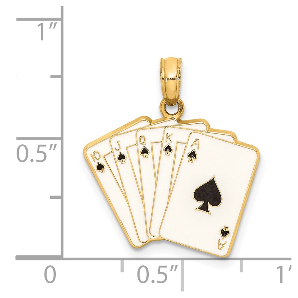 14k Yellow Gold Enamel Playing Cards Royal Flush Charm Pendant for Women