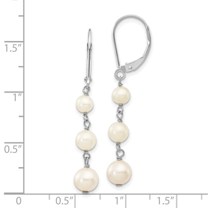 14k White Gold 4-6mm White Semi-Round Freshwater Cultured Pearl Dangle Earrings